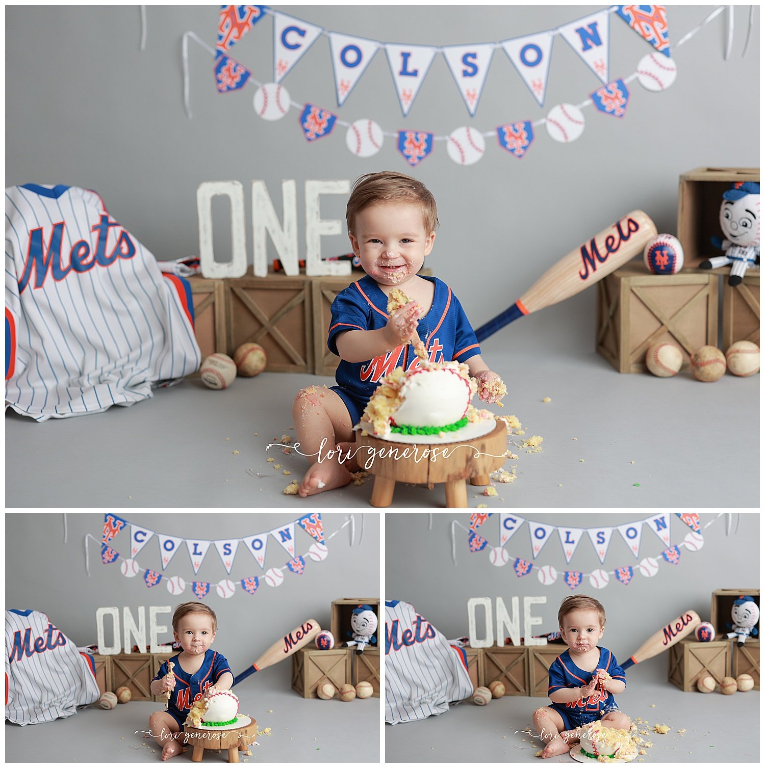 Lehigh Valley Photographer LG Photography Lori Generose Mets Baseball Cake Smash First Birthday